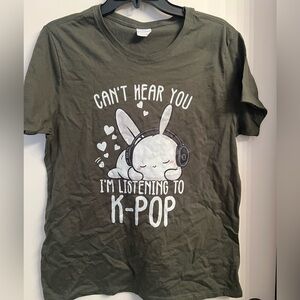 Olive Green K-Pop Graphic T-Shirt
